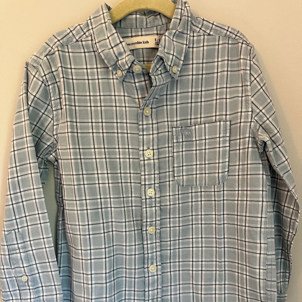 Abercrombie Boys Long Sleeve Plaid Button-Down Shirt — Blue, Navy & White